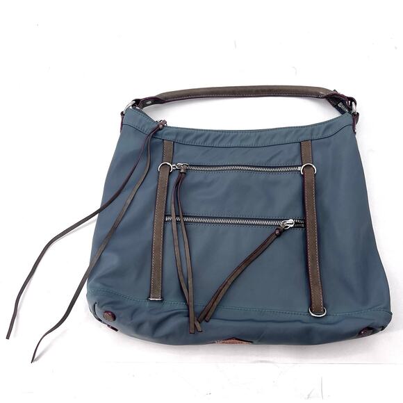 MZ Wallace Blue Nylon Strappy Hobo Shoulder Handbag Purse Womens